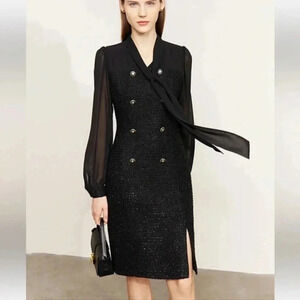 Elegant Tweet Slim A-LINE V-Neck Solid Black Dress Size Small/Medium